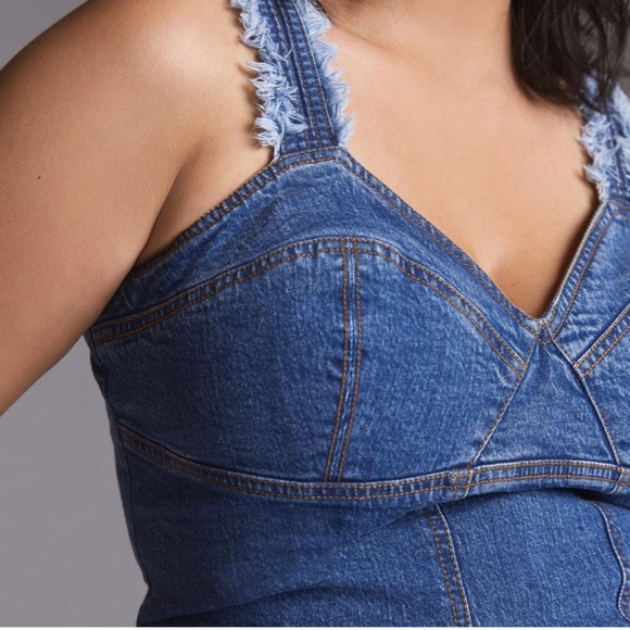 ANTHROPOLOGIE Pilcro Seamed Fringed Strap Denim Corset Bustier Tank - Picture 3 of 11